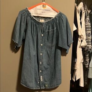 Blue Off-Shoulder Denim Top